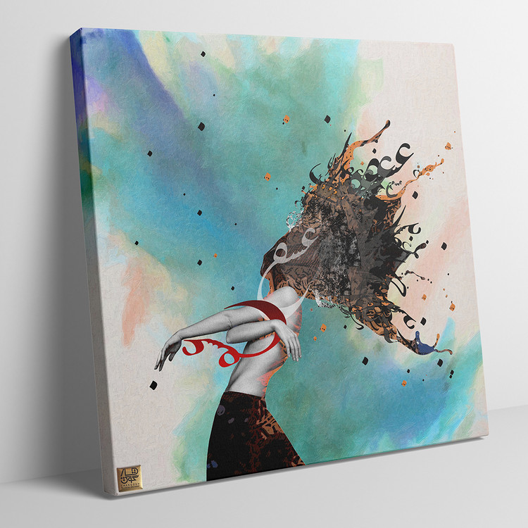 تابلوی «جنون تن» مولانا تا ورای وجود در عشق خلاصه جنون از من خواه گالری چارگوش مدل 2988 سه بعدی فیروزه ای