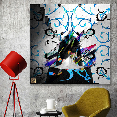 تابلو هجرت بانوی سیاه پوش به خاطرات؛ یاد باد آن همدلی آن همدمی | گالری چارگوش مدل 2989