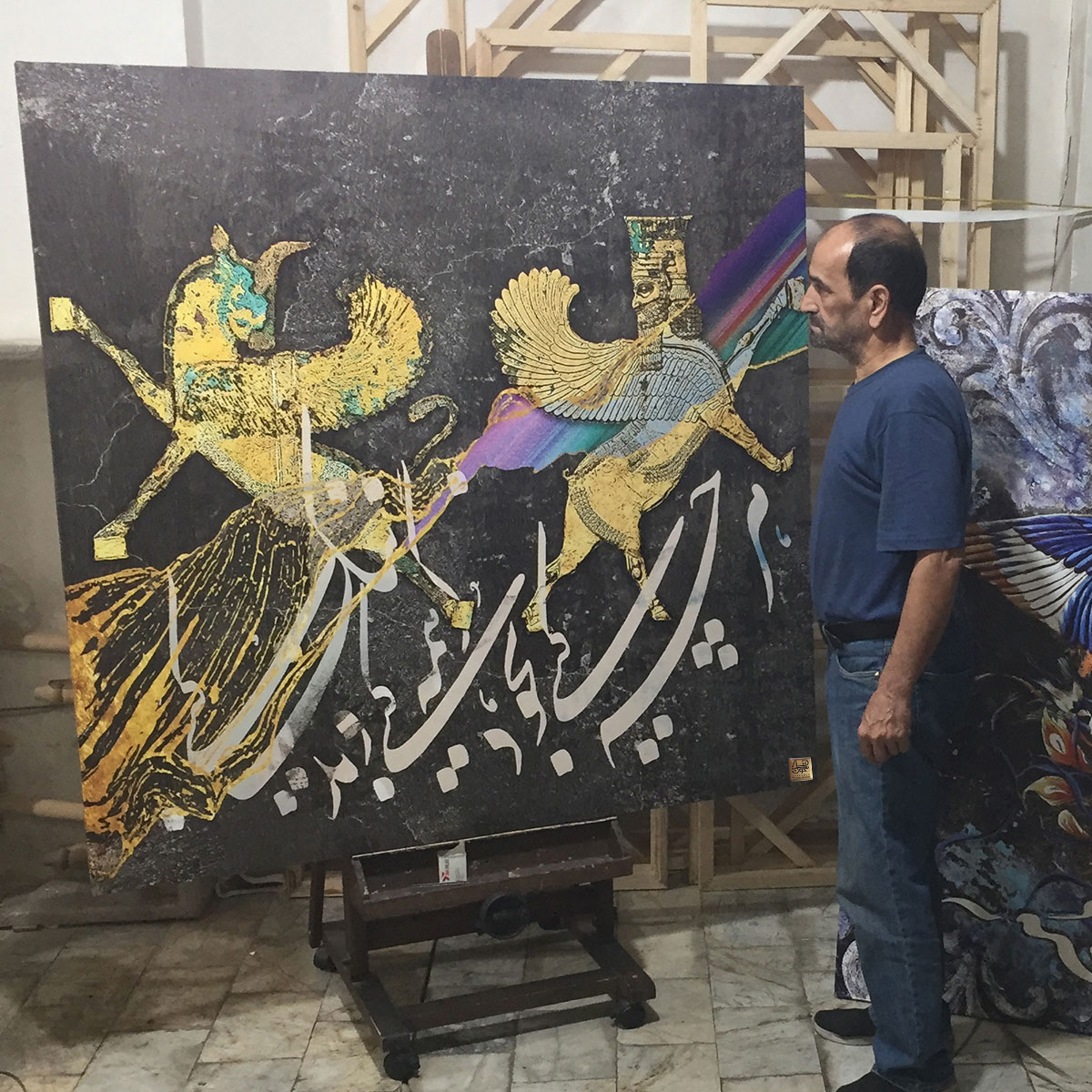 تابلو بوم نقاشیخط هنری مدرن ایرانی گالری چارگوش مدل 2990