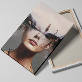 Painting of a faded canvas in the middle of a swamp in the forest of silence from memory by Chargoosh Gallery, model 7346