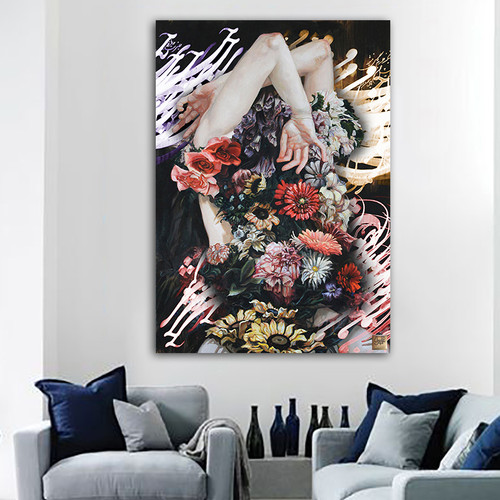 تابلو فرشتهی گلسار در شب حافظ کرشمه نرگس و آتش ارغوان گالری چارگوش مدل 7636 رو دیوار