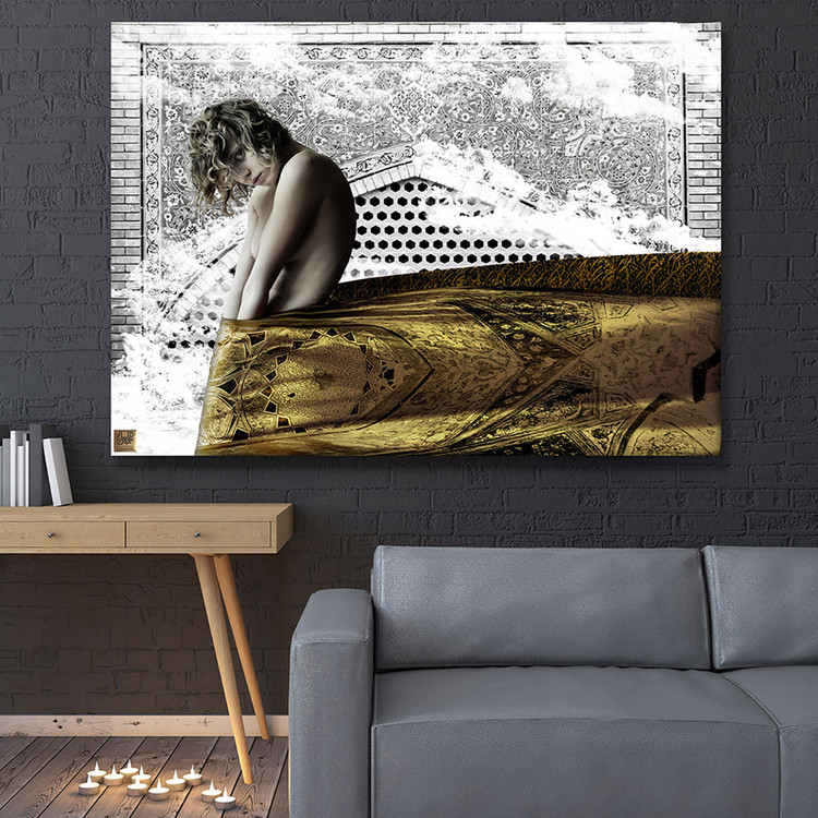 بانوی کاخ تابلو نقاشی مدرن دختری در باغ بهشت ایرانی با طراحی تلفیقی اختصاصی گالری چارگوش مدل 2553