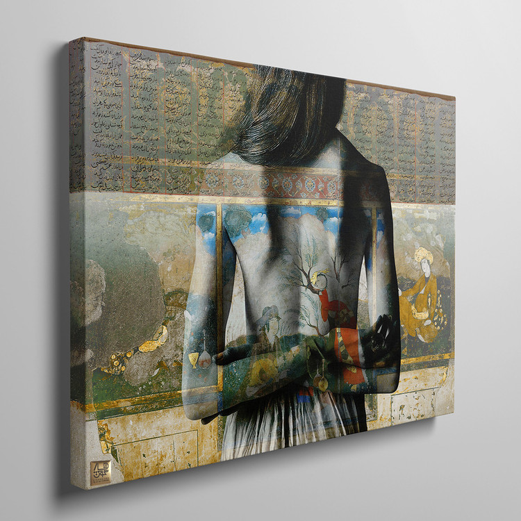 تابلو نقاشی بانویی در میان داستان رستم و اسفندیار از شاهنامه مدل 22314