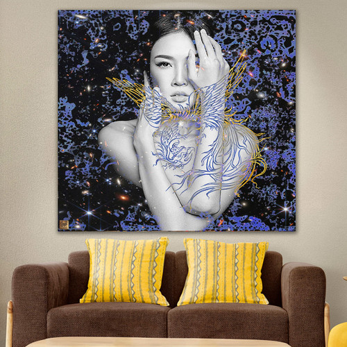 تابلو بوم ققنوس هنری مدرن ایرانی گالری چارگوش مدل 22315