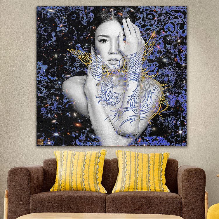 تابلو بوم ققنوس هنری مدرن ایرانی گالری چارگوش مدل 22315