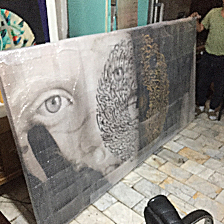 تابلو بوم نقاشیخط هنری مدرن ایرانی من دو تن بودم گالری چارگوش مدل 2922