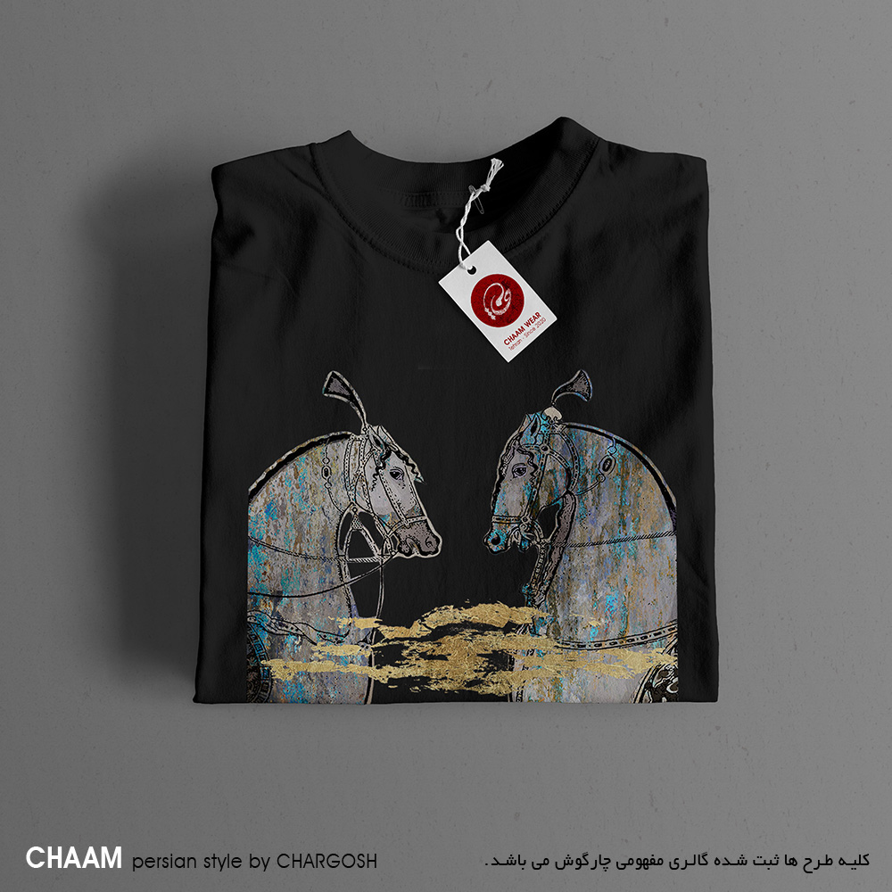 CHAAM persian design black tshirt by chargosh art gallery two hourse 2214