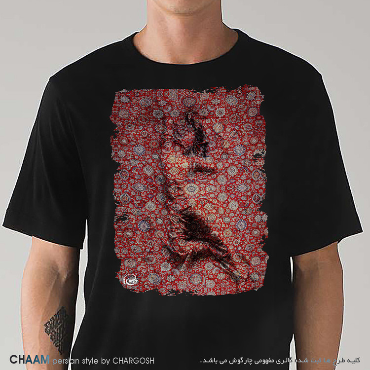 تیشرت هنری مردانه یقه گرد طرح در فرش فشانده برند چام 2859