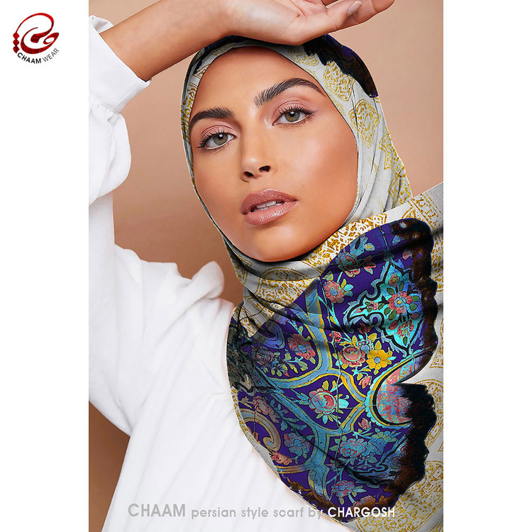 روسری نقاشیخط هنری ایرانی چام با طرح شعر زیبای پروانگی مولانا از گالری چارگوش 2214