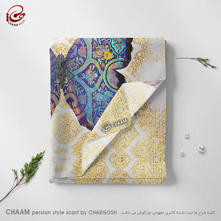 روسری نقاشیخط هنری ایرانی چام با طرح شعر زیبای پروانگی مولانا از گالری چارگوش 2214