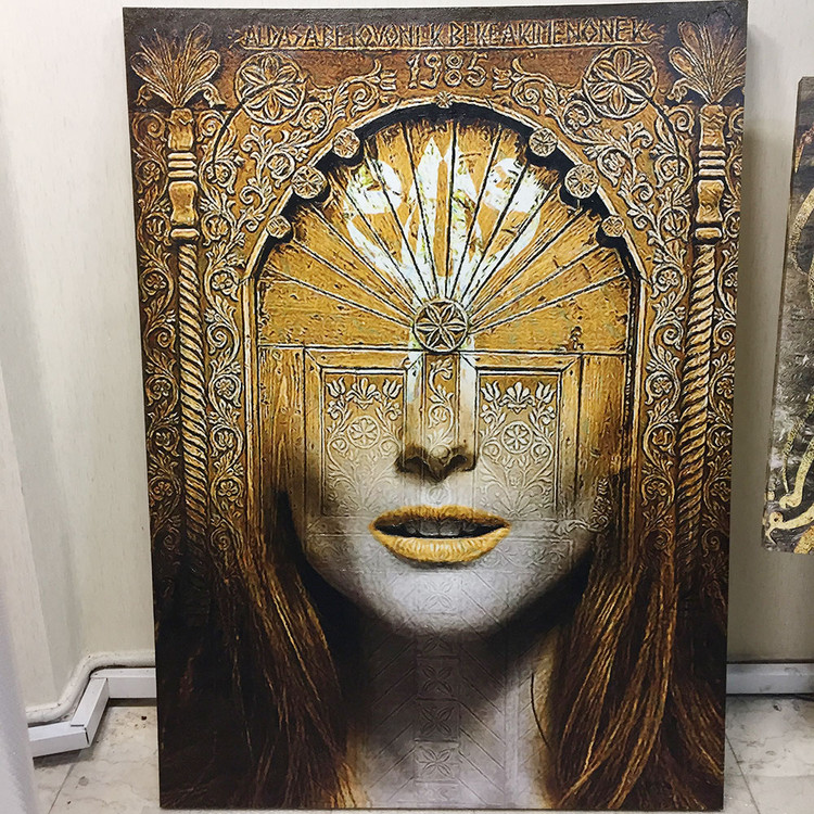 Mixed media painting A Face on Her Threshold, from Whispers of the Soul at the Threshold of Janan, from Chargoosh Gallery, model 6231