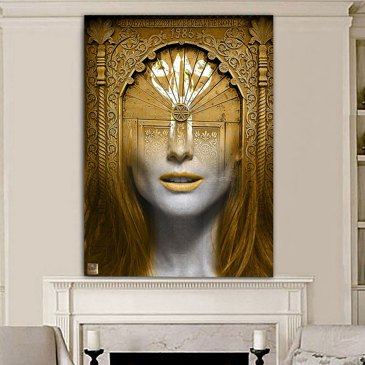 تابلوی میکس مدیا چهرهای بر آستان او، از زمزمههای جان در آستان جانان از گالری چارگوش مدل 6231