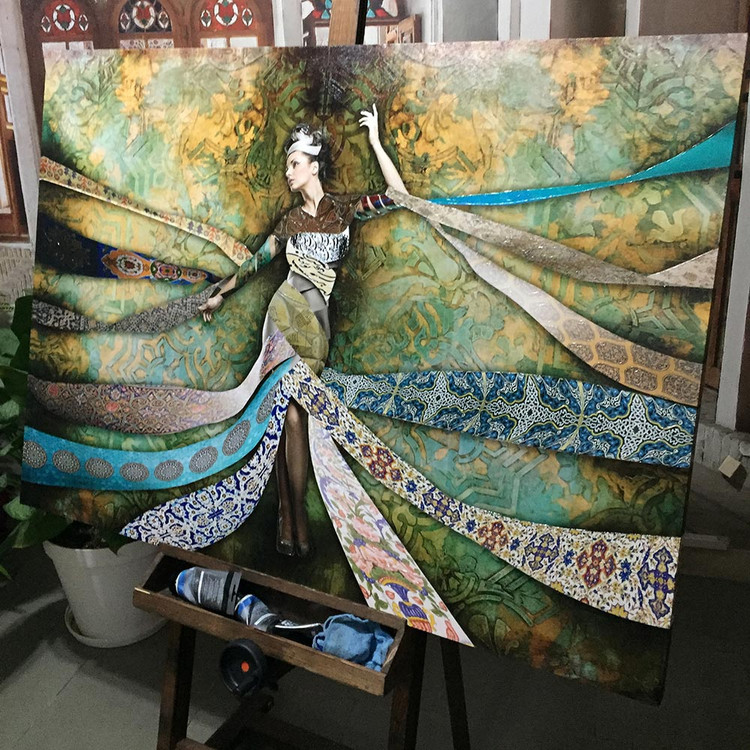 تابلو بوم نقاشیخط هنری مدرن ایرانی گالری چارگوش مدل 5589