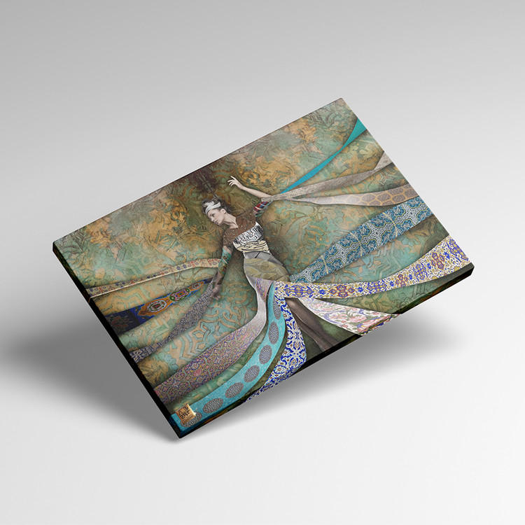 Painting of a lady surrounded by fabrics