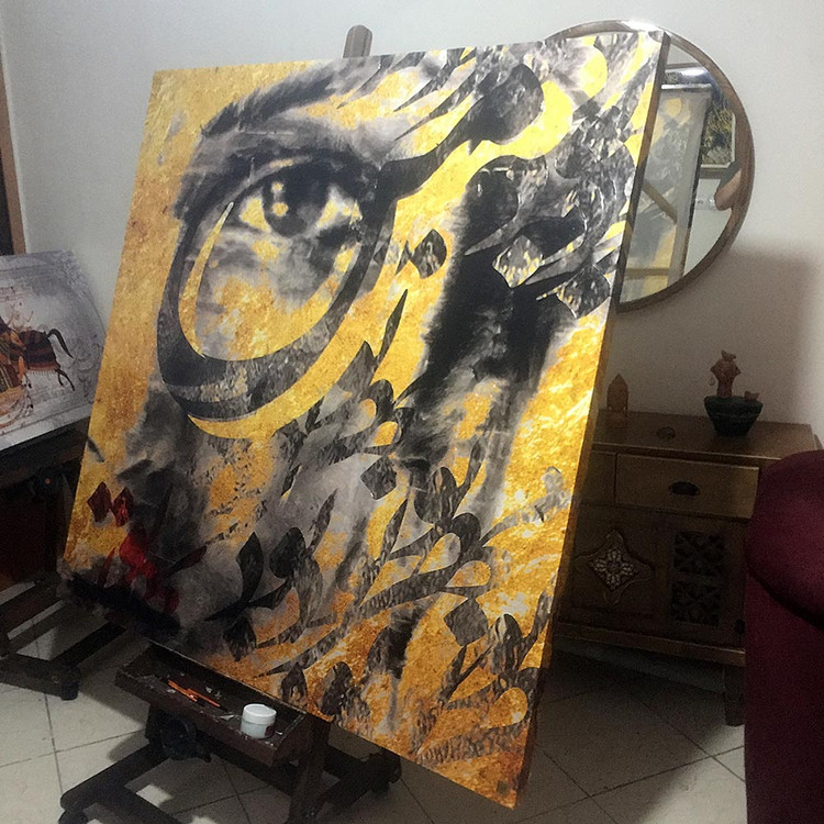 تابلو مدرن چشمان نگار من، آن باغ و بهار من با شعر مولانا