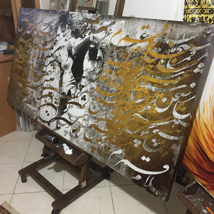 تابلو سماع زن ها در میان میدان با نقاشیخط شعر من غلام قمرم غیر قمر هیچ مگو از مولانا