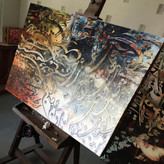 تابلوی نقاشیخط با شعر مولانا شد ز غمت خانه سودا دلم تصویری از سودای عشق در غروب