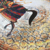 Painting of two horses in love in an embrace with Hafez's poem