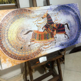 Painting of two horses in love in an embrace with Hafez's poem from Chargosh Gallery, model 5560