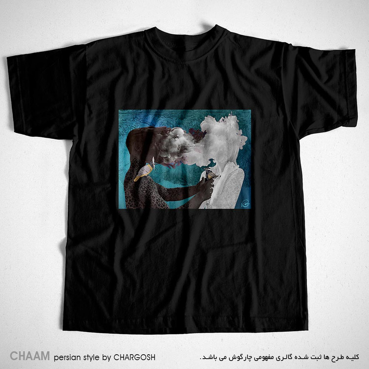 تیشرت مشکی یقه گرد با شعر از دل تو در دل من نکته هاست برند چام 2909