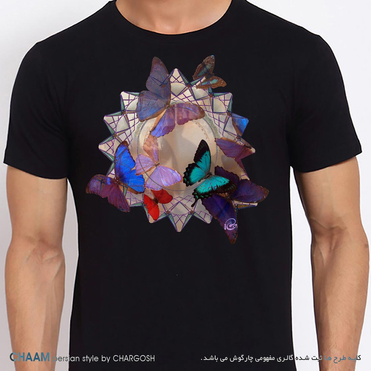 تیشرت مردانه یقه گرد با طرح پروانه ها برند چام از گالری چارگوش 2949