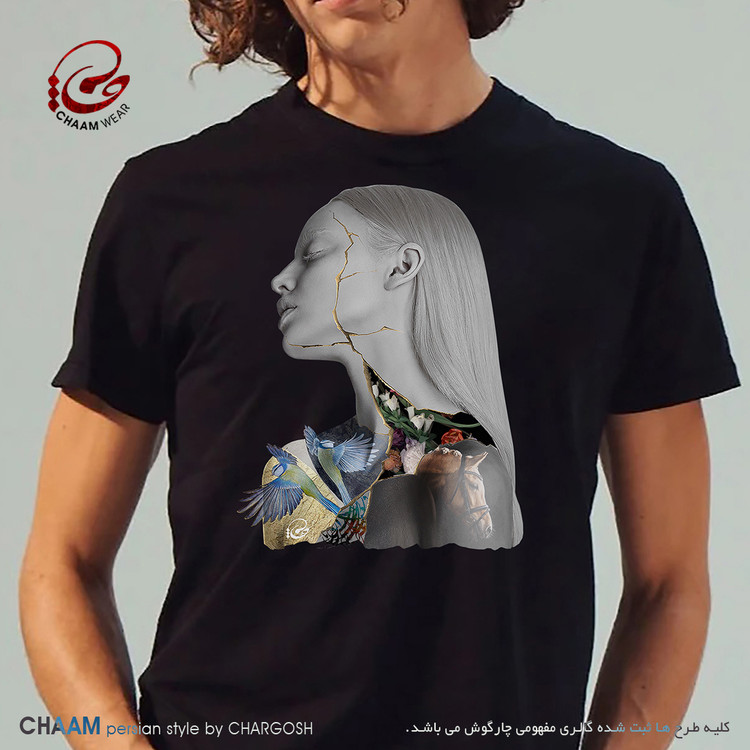 تیشرت مردانه هنری با شعر ساقی بیا که عشق ندا میکند برند چام از گالری چارگوش 2952