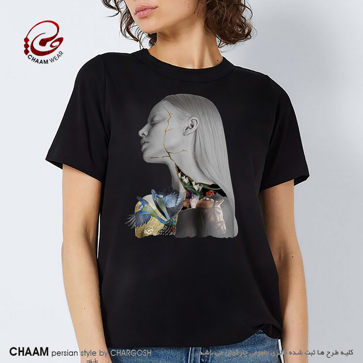تیشرت زنانه هنری با شعر ساقی بیا که عشق ندا میکند برند چام از گالری چارگوش 2952