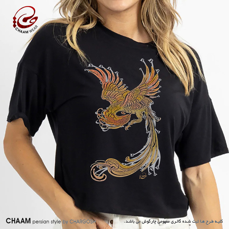 تیشرت زنانه سنتی بیسیک با طرح سیمرغ برند چام از گالری چارگوش 2994