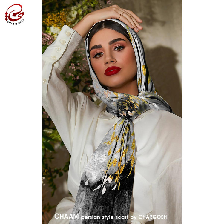 شال مدرن و هنری ایرانی چام با طرح هو هو و یـا من هو از گالری چارگوش 1131
