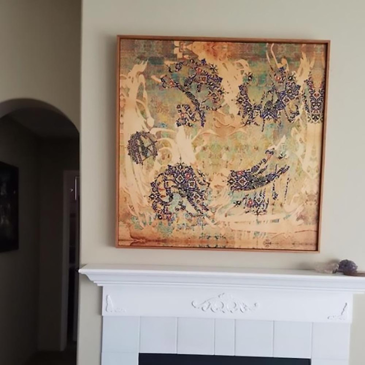 Saadi's modern calligraphy painting "Let us cry like clouds in the spring" on a restless canvas