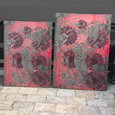 Saadi's modern calligraphy painting "Let us cry like clouds in the spring" on a restless canvas from Chargoosh Gallery, model 2526