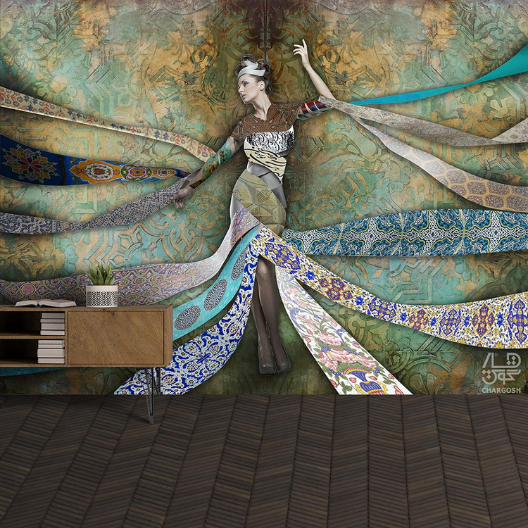 کاغذ دیواری پوستری نقاشیخط سنتی و ایرانی مدرن با شعر گر من ز می مغانه مستم از گالری چارگوش مدل 5589.1