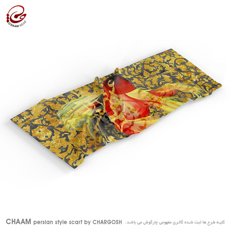 شال مدرن و هنری ایرانی چام با شعر دگر نه عشق خورشید و نه مهر ماه دارم از گالری چارگوش 1143
