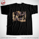 تیشرت مشکی هنری سنتی با شعر سحرم دولتِ بیدار به بالین آمد برند چام از گالری چارگوش 2526