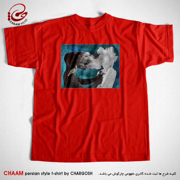 تیشرت قرمز یقه گرد با شعر از دل تو در دل من نکته هاست برند چام 2909