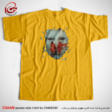 تیشرت یقه گرد زرد خردلی طرح پروانگی برند چام از گالری چارگوش 2906