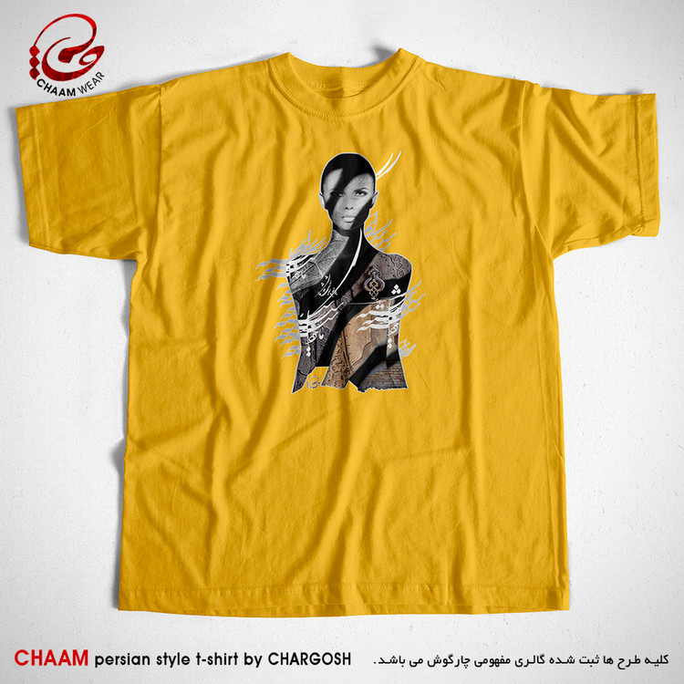 تیشرت زرد خردلی هنری مدرن با شعر ما خود شکسته ایم برند چام از گالری چارگوش 2980