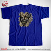 Cham Art T-shirt with miniature lady design and Hatef Isfahani poem, a story of wonder and beauty in Iranian fashion, Cham brand 2743 blue