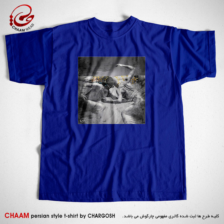 تیشرت هنری آبی نفتی طرح هو چو من برند چام از گالری چارگوش 2240
