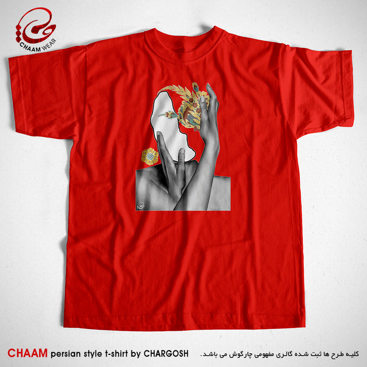 تیشرت هنری قرمز طرح گلچهره برند چام از گالری چارگوش 2316