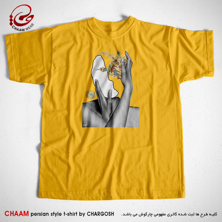 تیشرت هنری زرد خردلی طرح گلچهره برند چام از گالری چارگوش 2316