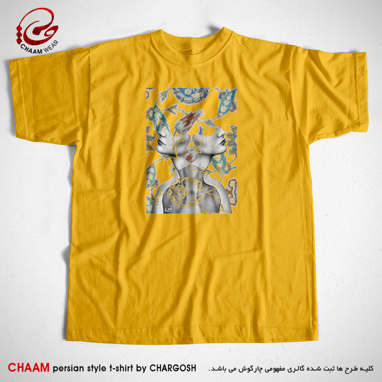 تیشرت زرد خردلی طرح مولانا من در من برند چام از گالری چارگوش 2317
