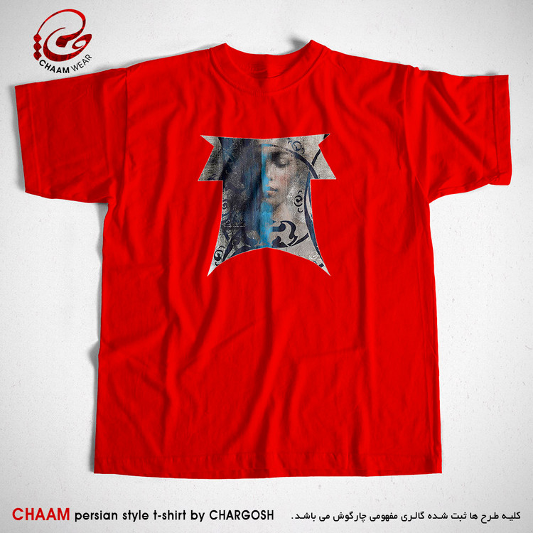 تیشرت قرمز هنری ایرانی با طرح چهره ای در مقرنس برند چام 2880