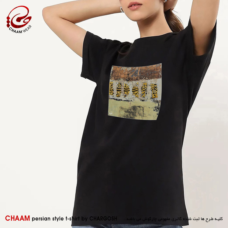 تیشرت مدرن زنانه هنری نقاشیخط با شعر بنمای رخ که باغ و گلستانم آرزوست برند چام 2886