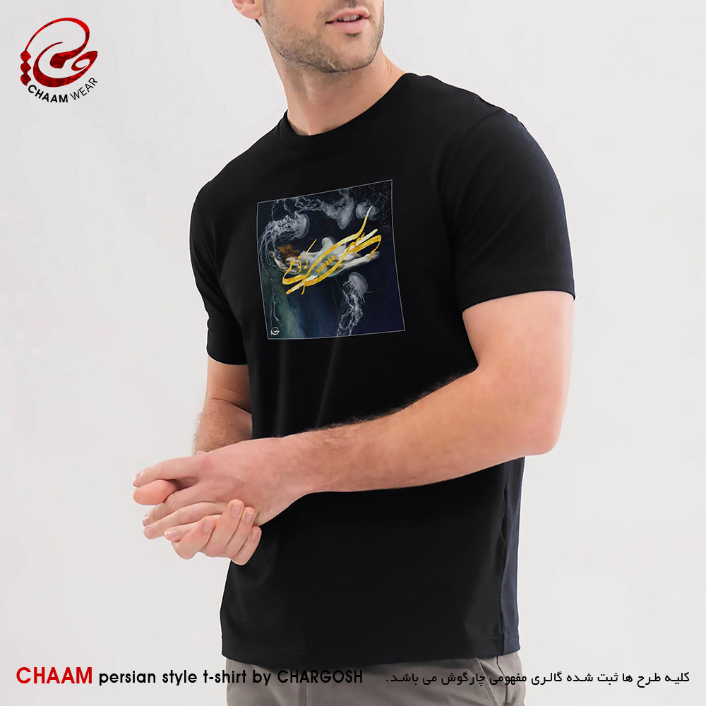 تیشرت مردانه مدرن هنری ایرانی با شعر تو شیرینی و شهری شده فرهاد از تو برند چام 2908