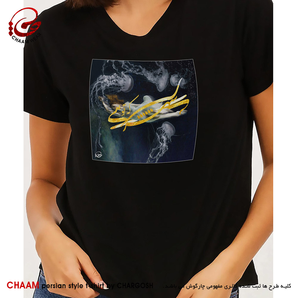 تیشرت زنانه مدرن هنری ایرانی با شعر تو شیرینی و شهری شده فرهاد از تو برند چام 2908