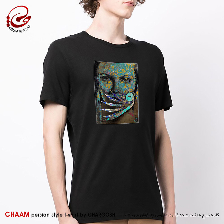 تیشرت مردانه مدرن هنری با شعر شش جهت از روی من شد همچو زر برند چام 2992
