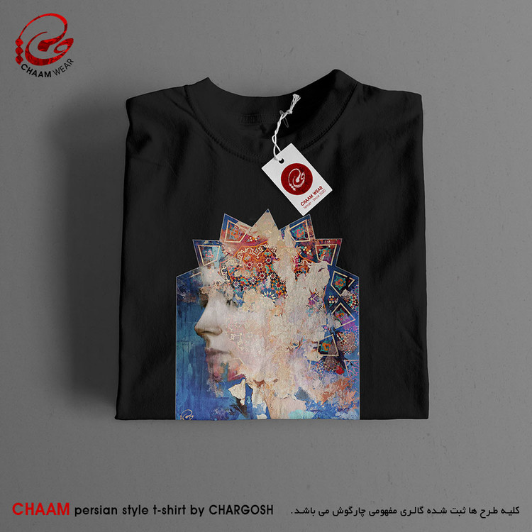 تیشرت تا خاص مدرن هنری با طرح چهره بانو ای در مقرنس برند چام 5569