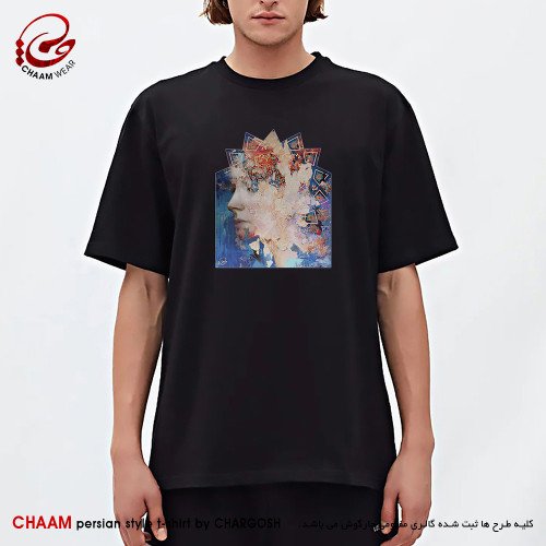 تیشرت مردانه خاص مدرن هنری با طرح چهره بانو ای در مقرنس برند چام 5569