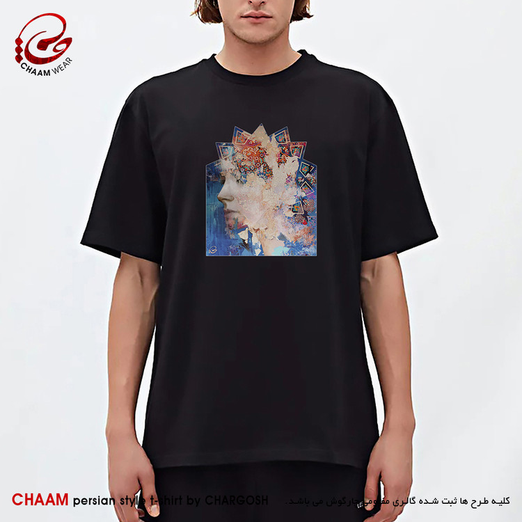 تیشرت مردانه خاص مدرن هنری با طرح چهره بانو ای در مقرنس برند چام 5569